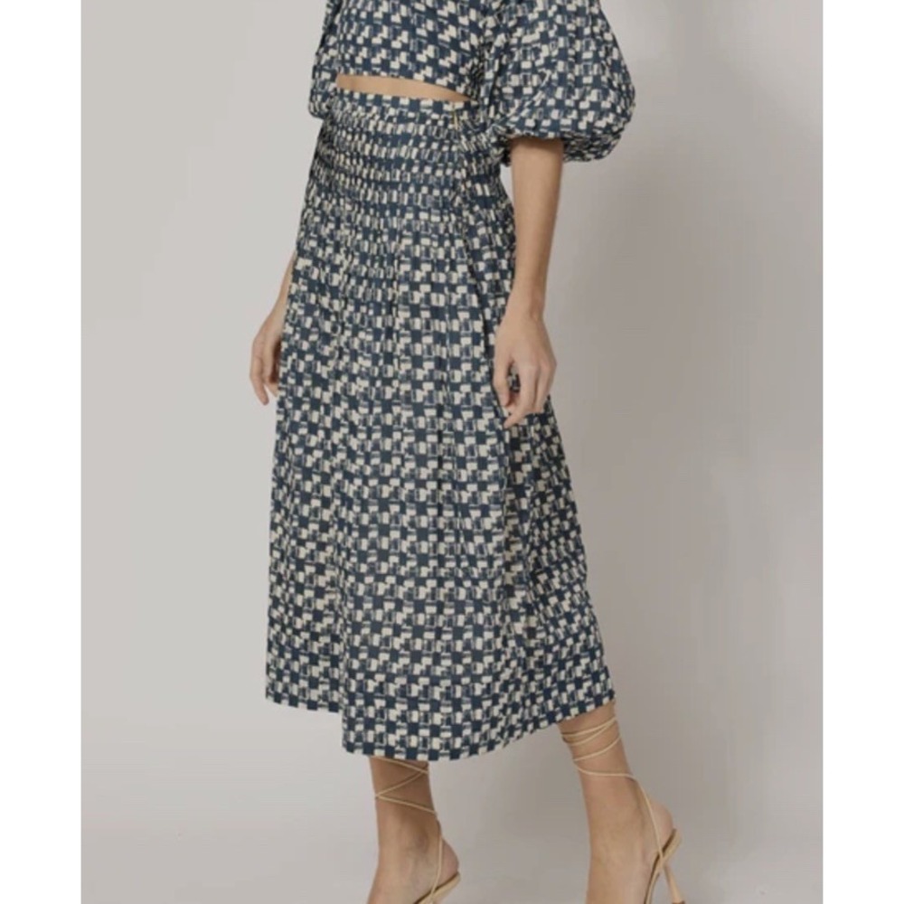 Cleobella Navy and Cream Check Midi Skirt size Small NWT